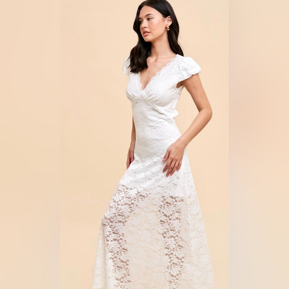 Aminy Ivory Allover Lace Open Back Maxi Dress